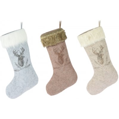 Bohemia Gifts Dekorační vánoční ponožka s jelenem Béžová