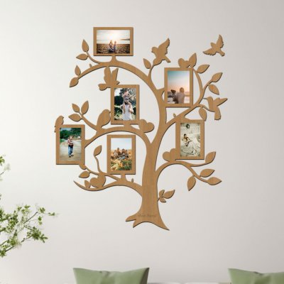 dřevo života Dřevěný fotorámeček na více fotografie Ptačí strom Zvolte barvu dekoru: Buk, Velikost fotorámečků: 79x93 – Zboží Dáma