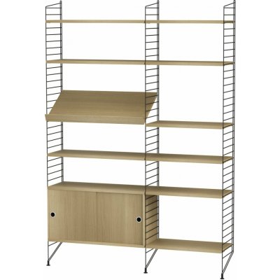 String Policová sestava Living room H, knihovna s úložným prostorem, černá / dub – Zbozi.Blesk.cz