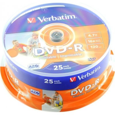 Verbatim DVD-R 4,7GB 16x, AZO, printable, cakebox, 25ks (43538) – Zboží Mobilmania