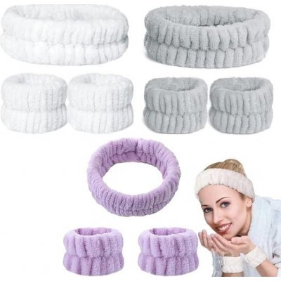 xlwen 3dílná sada lázeňských čelenek na obličej a zápěstí, 3dílná sada odličovacích pásků do vlasů, – Zboží Dáma