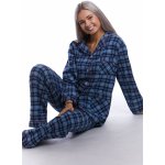 Elegantní teplé flanelové pyžamo dámské na kojení modré karované 1DF0021 modrá – Sleviste.cz