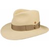 Klobouk Mayser Colmar luxusní panamský klobouk Fedora Bogart s béžovou stuhou ručně pletený UV faktor 80 Ekvádorská panama