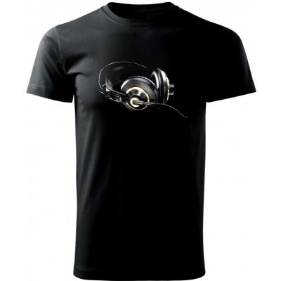DJ sluchátka zlatá Klasické pánské triko černá – Zboží Mobilmania