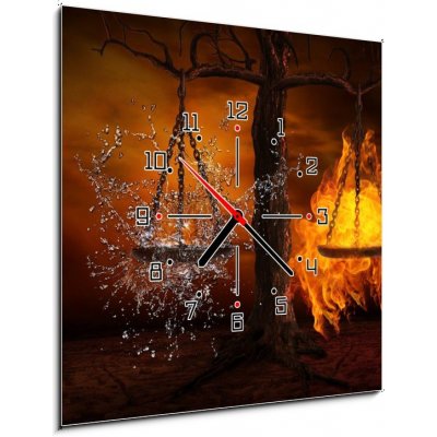 Obraz s hodinami 1D - 50 x 50 cm - Balance between fire and water Rovnováha mezi ohněm a vodou – Zboží Mobilmania