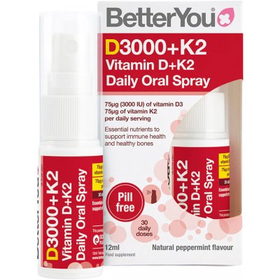 BetterYou Vitamin D 3000 IU + K2 Daily Oral Spray, Orální sprej, 12 ml