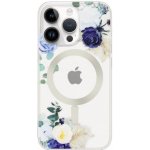 AppleKing květovaný matný transparentní s MagSafe iPhone 15 Pro - modré – Zboží Mobilmania