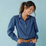 Denimová košile pro menší postavu modrá – Sleviste.cz