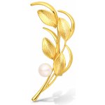 JwL Luxury Pearls Slušivá pozlacená brož s pravou perlou JL0843 – Zboží Dáma