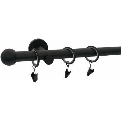 KovovégarnýžeCZ Ballo modern 19 mm Jednořadá prodloužená Kroužky s žabkou černá matná 320 cm – HobbyKompas.cz