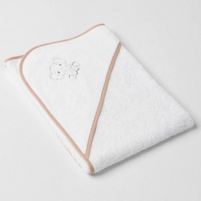 Veba LOTA osuška s kapucí bílá s výšivkou Sloník béžová lemovka 100x100 cm – Zboží Dáma