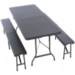 Garthen D71006 Zahradní set, 2 lavice a stůl v ratanovém designu - antracit – Hledejceny.cz