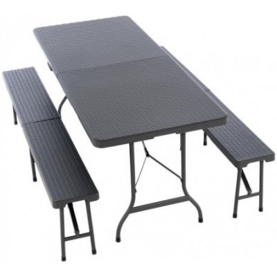 Garthen D71006 Zahradní set, 2 lavice a stůl v ratanovém designu - antracit – Hledejceny.cz