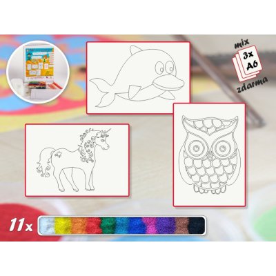 Radost v písku Základní sada ZVÍŘÁTEK I Barevné pískování obrázků A4 – Sleviste.cz