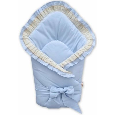 BABY NELLYS zavinovačka s volánky 80x80cm vyšívkou a stuhou modrá – Hledejceny.cz