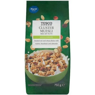 Tesco Zapékané müsli s rozinkami arašídy mandlemi a lískovými ořechy 750g