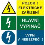 Pozor! Elektrické zařízení/Hlavní vypínač/Vypni v nebezpečí! | Samolepka, 15x16 cm – Zboží Mobilmania