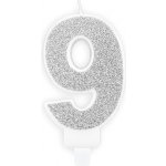 PartyDeco Svíčka na dort 9 STŘÍBRNÁ TŘPYTIVÁ – Zbozi.Blesk.cz