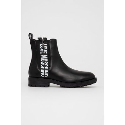 Love Moschino kožené kotníkové boty dámské na plochém podpatku černá – Zboží Mobilmania