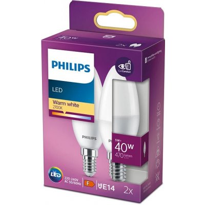 Philips 2x LED žárovka E14 B35 4,9W = 40W 470 lm 2700K teplá bílá matná – Zboží Živě