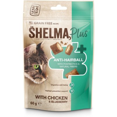 Shelma Cat Snack Anti-hairball polštářky kuřecí borůvky 60 g – Zboží Mobilmania