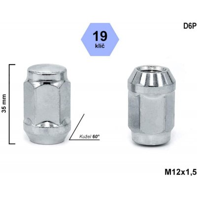 Kolová matice M12x1,5 kužel zavřená, klíč 19, D6P, výška 35 mm | Zboží Auto