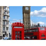WEBLUX 78676038 Fototapeta vliesová Telephone box Telefonní schránka Big Ben a dvoupatrový autobus v Londýně rozměry 100 x 73 cm