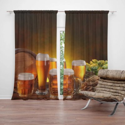Závěsy Sklenice s pivem: 2 ks - 140x250 cm - Sablio – Hledejceny.cz