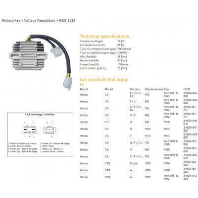 DZE regulátor napětí HONDA CB 750F/C/K 81-83; CB 900 81-82; CB 1000 83; CBX 1000A 81-82 (OEM-31600-MA6-000) (ESR210) (31600-461-771) | Zboží Auto