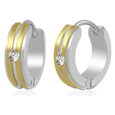 Šperky eshop dvoubarevné ocelové kroužky dva zlaté pruhy a zirkon čiré barvy X04.19 – Zbozi.Blesk.cz