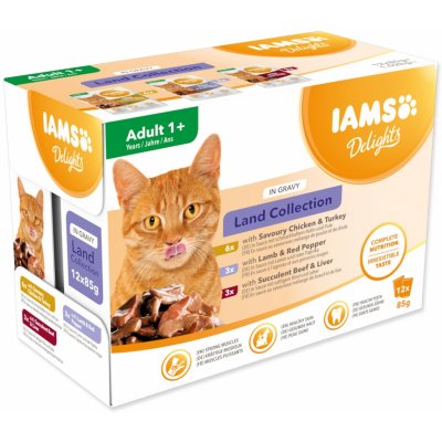 Iams Delights Adult v omáčce Land Mix 12 x 85 g – Hledejceny.cz