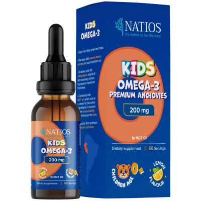 NATIOS Kids Omega-3 Premium Anchovies, 200 mg, Kapky v MCT oleji, 30 ml – Hledejceny.cz