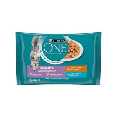 Purina ONE Sensitive cat kuře s mrkví tuňák s mrkví ve šťávě 4 x 85 g