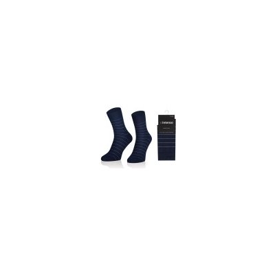 Intenso elegantní pánské vysoké ponožky Vzor 11 Proužky tmavě modré