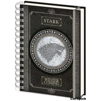 CurePink Poznánkový A5 blok Game of Thrones/Hra o Trůny: Stark Logo 14,8 x 21 cm kroužková vazba SR72501