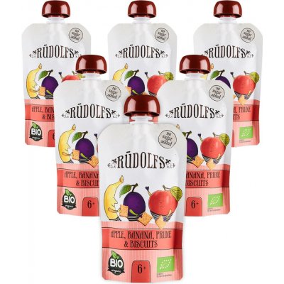 Rudolfs BIO kapsička jablko banán sušená švestka sušenky 6 x 110 g – Hledejceny.cz
