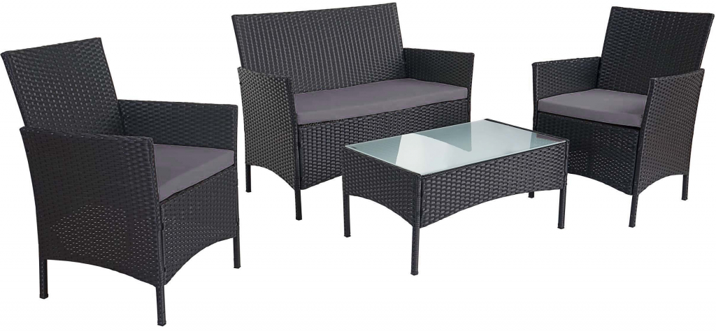 Mendler 2-1-1 Polyratanová zahradní souprava Halden, Sedací souprava Lounge Set Sofa antracit, polštáře antracit