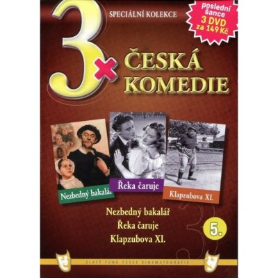 Česká komedie 5 (Nezbedný bakalář, Řeka čaruje, Klapzubova XI.): 3DVD