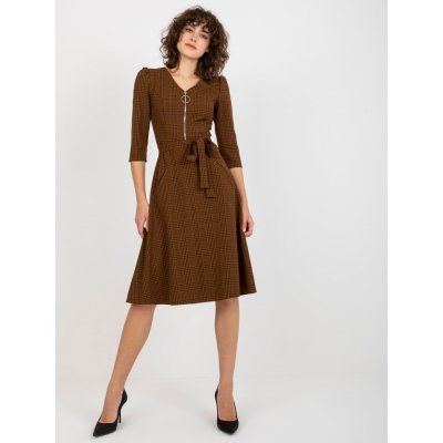 Kárované šaty s mašlí v pase LK-SK-507839.31 brown – Zboží Mobilmania