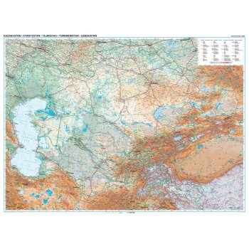 Gizi Map Kazachstán, Kyrgyzstán, Tádžikistán, Turkmenistán, Uzbekistán - nástěnná mapa 122 x 82 cm Varianta: bez rámu v tubusu, Provedení: laminovaná mapa v lištách