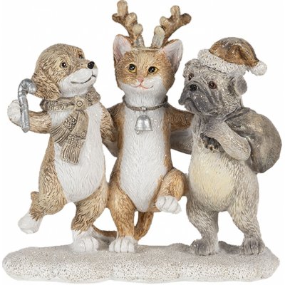 Vánoční dekorativní soška kočky a pejsků 13*5*12 cm