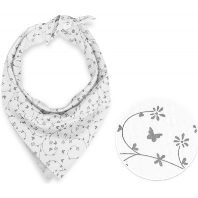 Sandra Biante bavlněný šátek SA 049 Drobné šedé květiny a motýlci na bílém