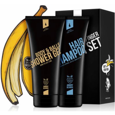 Angry Beards dárková sada do sprchy Urban Twofinger sprchový gel na tělo a kule Urban Twofinger 230 ml + šampon na vlasy Urban Twofinger 230 ml + Protiskluzová samolepka dárková sada – Sleviste.cz