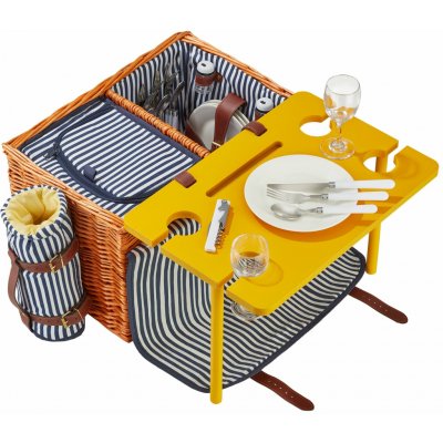 Arôme Piknikový koš pro 4 osoby Zelené pruhy, 48 x 33 x 25 cm – Zboží Dáma