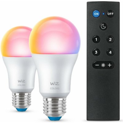 WiZ SET 2x LED žárovka E27 A60 8W 60W 806lm 2200-6500K RGB IP20, stmívatelná + ovladač