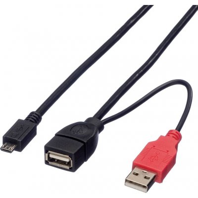 Roline 19.08.1009 USB 2.0 USB A(F) + USB A(M) - microUSB B(M), OTG, 1m,černý – Zboží Mobilmania