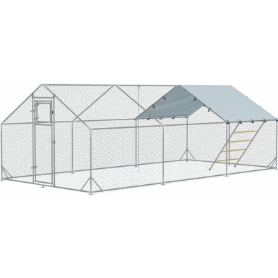 PAWHUT Výběh pro slepice XXL s hřadem kovový se střechou 600 x 195 x 300 cm – Sleviste.cz