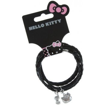 CurePink Kožené náramky Hello Kitty s přívěskem černá kůže 301832