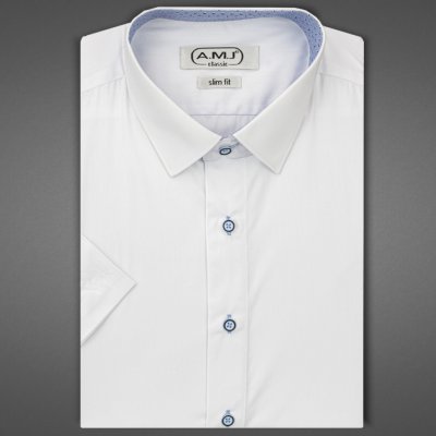 AMJ pánská jednobarevná košile krátký rukáv slim fit JKSR18/44 bílá – Zboží Mobilmania