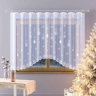 ForbytKusová záclona VÁNOČNÍ OZDOBY, jednobarevná bílá, ozdoby a vločky vánoční, výška 130 cm x šířka 280 cm (na okno) – Zboží Dáma